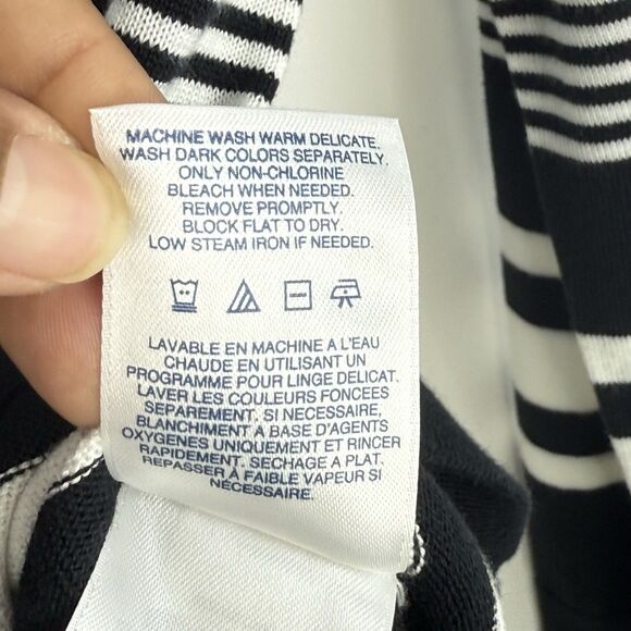 Lands End Womens Nautical Striped Cardigan Small Black White 100% Supima Cotton - Picture 13 of 16